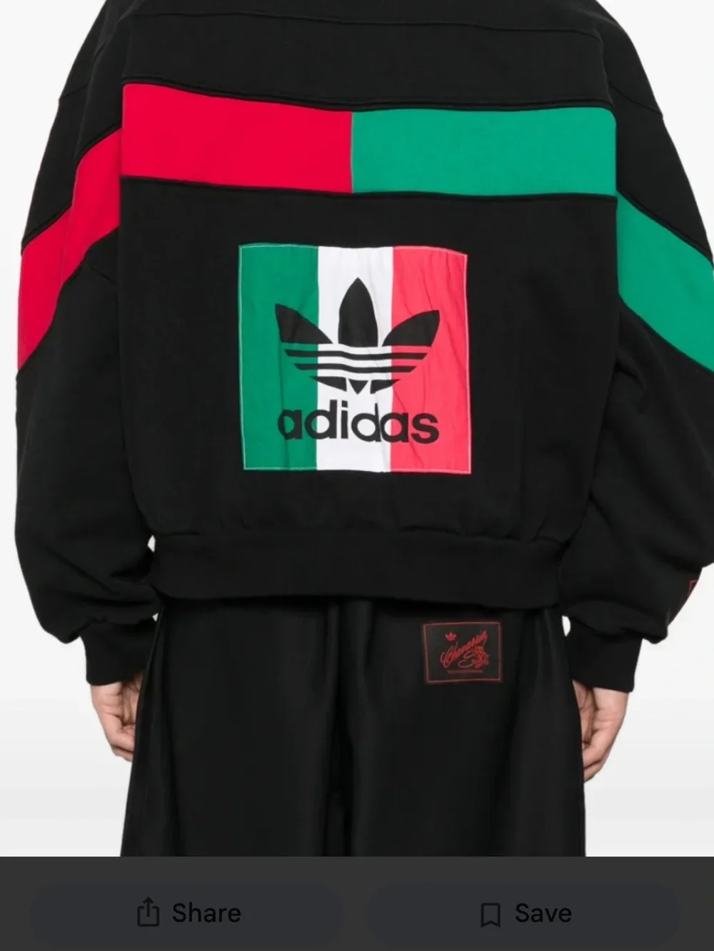 WILLY CHAVARRIA/ ADIDAS unisex Black Crewneck Sweater with Green & Red Panels
